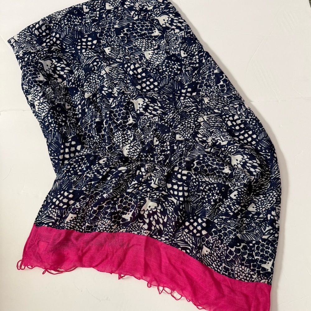 Lilly Pulitzer Scarf Target Upstream Blue pink Pink Fringe Fish